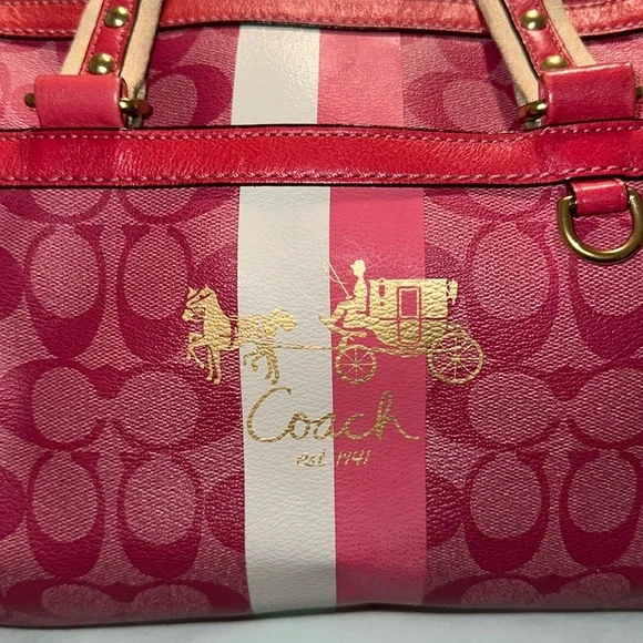 Coach | Bags | Vintage Pink Coach Heritage Stripe Satchel | Poshmark